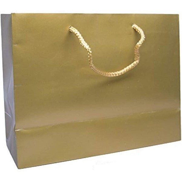 Novel Box® Gold Matte Laminated Euro Tote Paper Gift Bag Bundle 9.25X3.75X7.25 (10 Count) + Custom NB Pouch