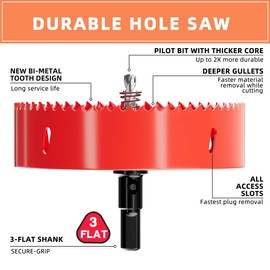 GARHWAL 6-1/8 in. (155mm) Bi-Metal Hole Saw Drill Bits - Versatile and Durable Hole Cutter for Wood, Plywood, Plaster Drywall, Ceiling, Plastic Pipe, PVC and Thin Metal - Includes Arbor & Pilot Bit