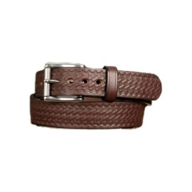 CE Schmidt Genuine Leather Belt Sz 36 Silver Roller Buckle 1.5” US Woven Braid Design New