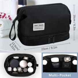 Simpolor Toiletry Bag for Men, 2 Layer Travel Wash Bag, Shaving Bag, Waterproof Bath Bag, Makeup Bag for Men and Women, Black, black