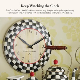 MACKENZIE-CHILDS Wall Clock, Decorative Clock for Kitchen and Living Room, Black-and-White Courtly Check