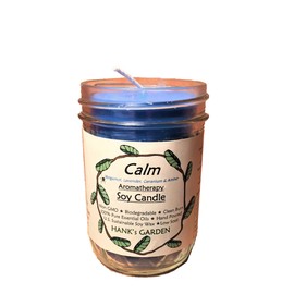 Calm Stress Relief Aromatherapy Soy Wax Candle - Bergamot, Lavender, Geranium, Amber - 100% Pure Essential Oils, Natural Dyes and Wicks, Clean Burn, No Soot, Non GMO (Soy Candle - 8 oz Jar)