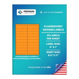 Premium Label Supply Bright Neon Color Fluorescent Sticker Labels - 4" x 1" Address Labels - (Fluorescent Orange, 500 Labels)