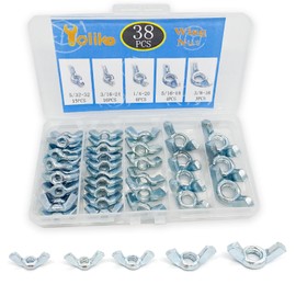 Yoliko 38 Pcs 5 Sizes 5/32",3/16",1/4",5/16",3/8" Wingnuts, Quality Carbon Steel Wing Nuts Zinc Plated Fasteners Parts Butterfly Nut, Hand Twist Tighten Hardware Nuts Butterfly Wing-Nut Assorted Kit