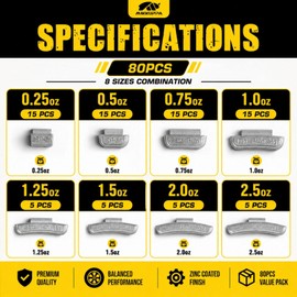 80Pcs P Type Wheel Weights - Zinc Clip on Wheel Weights Assortment