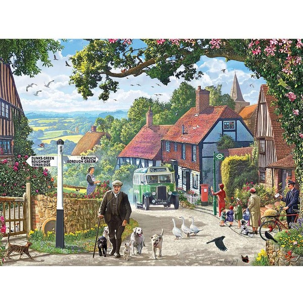 Bits and Pieces - 500 Piece Jigsaw Puzzle for Adults 18" X 24" - The Country Bus - 500 pc Small Town in The English Countryside Jigsaw by Artist Steve Crisp