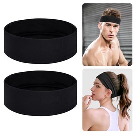 URAQT Sports Headband, Pack of 2 Headband Women and Men, Black Sweatband Forehead Summer, Double Sided Moisture Wicking Non-Slip Headband, Hair Bands for Yoga, Running, Cycling, Basketball