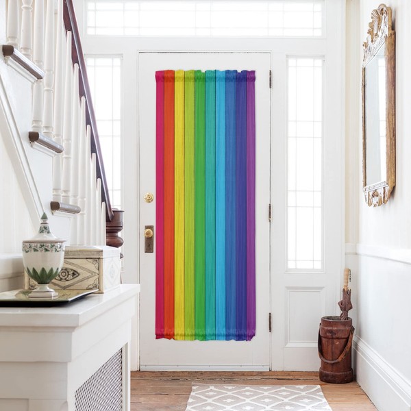 FortuneHouse8 Wood Grain Door Curtains Rainbow French Door Curtains Rod