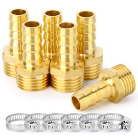 ChillWaves Brass Air Hose Fittings, Hose Barb Fittings 5/16" Barb x 1/4" NPT Male Thread Adapter with Hose Clamp(6-PACK)