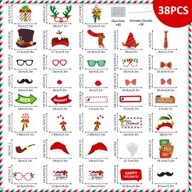 Christmas Photo Booth Props, 38 Pcs Santa Claus Hats Jingle Bells Gift Boxes Red Green Elements Set Favors for Kids Adults Selfie Picture Holiday Photo Booth Props Christmas Party Decorations Supplies