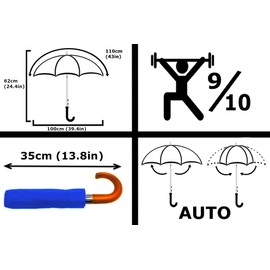 Rare 12 Rib Rainbow Umbrella Automatic Compact - 50MPH Strong Windproof Small Umbrella Folding Foldable Frame - Best for Auto Open and Close - Multicoloured Bright - Wooden Curved Hook Handle