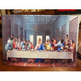 Cat Last Supper Sign Decorative Tabletop Standee 10 1/2" Wide X 7" Tall