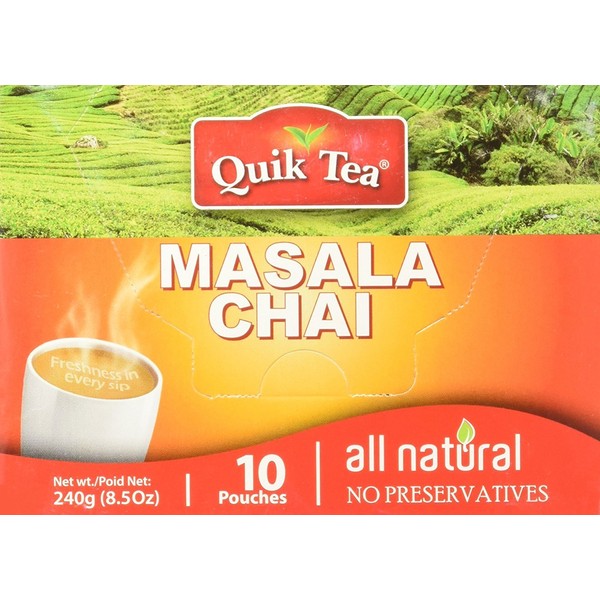 QuikTea Masala Chai Tea Latte - 10 Count Single Box - All Natural Preservative Free Authentic Chai