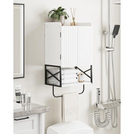 Masupu Fluted Bathroom Wall Cabinet, Small Hanging Bathroom Cabinet with Adjustable Shelf and Magnetic Latch Doors, Wood Wall Mounted Cabinets for Laundry, White