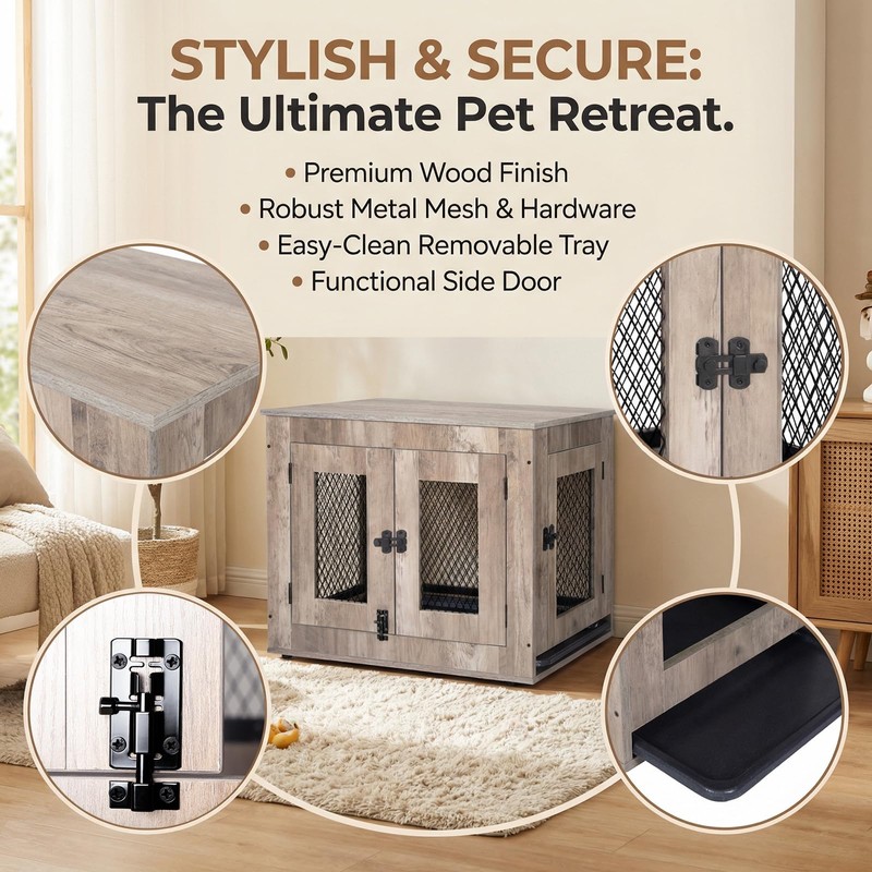Agitree Pet Crate Furniture End Table - Rustic Style Small