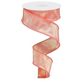 Iridescent Dupioni Wired Edge Ribbon, 10 Yards (Peach, 1.5")