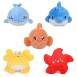 BB FUN HOUSE Ocean Plush Toy Set 5 Packs Soft Easter Sea Stuffed Animals Small Fish, Cuttlefish, Dolphins, Crabs, Starfish Plush Keychain for Party Favor Carnival Prizes Birthday Gifts Goodie Bag