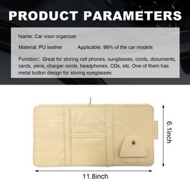 Ohleats Car Sun Visor Organizer, Multifunctional Visor Storage Holder for License Pen Key, Leather Card Cash Pouch with Multi-Pocket Net Zipper, Universal Interior Car Accessories (Beige)