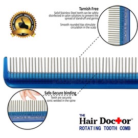 Hair Doctor Vanity Comb with silky smooth rotating teeth prevents hair loss and damage 7" Royal Purple