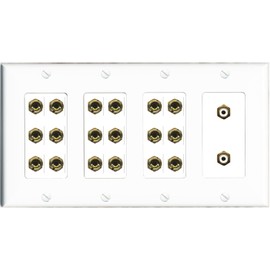 RiteAV 9.2 Surround Sound 9 Speaker 18 Banana Plug Jack Wall Plate w/2 RCA Subwoofer Female Connectors - 4 Gang [White]