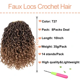 Mscat 8 Packs Crochet Hair Short Bohemian Locs Crochet Braids Pre Looped Ombre Hippie Locks with Curly Ends 14 Strands/Pack T27#