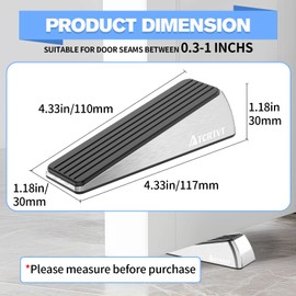 Heavy Duty Door Stopper Wedge 2 Pack Small Size Door Stop Wedge Made of Premium Quality Brushed Stainless Steel Suits Any Door, Any Floor with Self-Adhesive Holder Matt Chrome Small