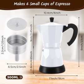 Lemosae Coffee Pot 6 Cup Electric Espresso Coffee Maker Italian Moka Maker 300ml Portable Aluminum Espresso Machine Cafetera Moka Pot with Detachable Base, Gift for Home Travel(White)