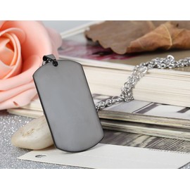 Flongo Men's Necklace Men's Pendant Stainless Steel Necklace Black Silver Dog Tag Dog Tag Army Style Polished Tribal Men's Accessories with Chain, Stainless Steel, No Gemstone