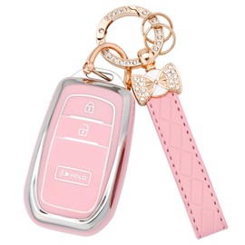 for Toyota Key fob Cover, 3 Buttons Soft TPU Key Fob Case for 2022-2025 Toyota 4runner Prius Corolla Cross Hatchback Tundra Sequoia LE XLE Car Key Cover with Bling Keychain (Pink)