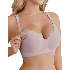 Ekouaer Nursing Bra Wavy Breastfeeding Bras for Women Seamless Maternity Support Wireless Pregnancy Sleep Bralette Pink L