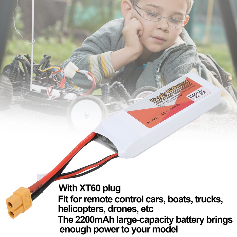 7.4V 2200mAh 2S 45C Lipo Battery Pack with XT60 Plug
