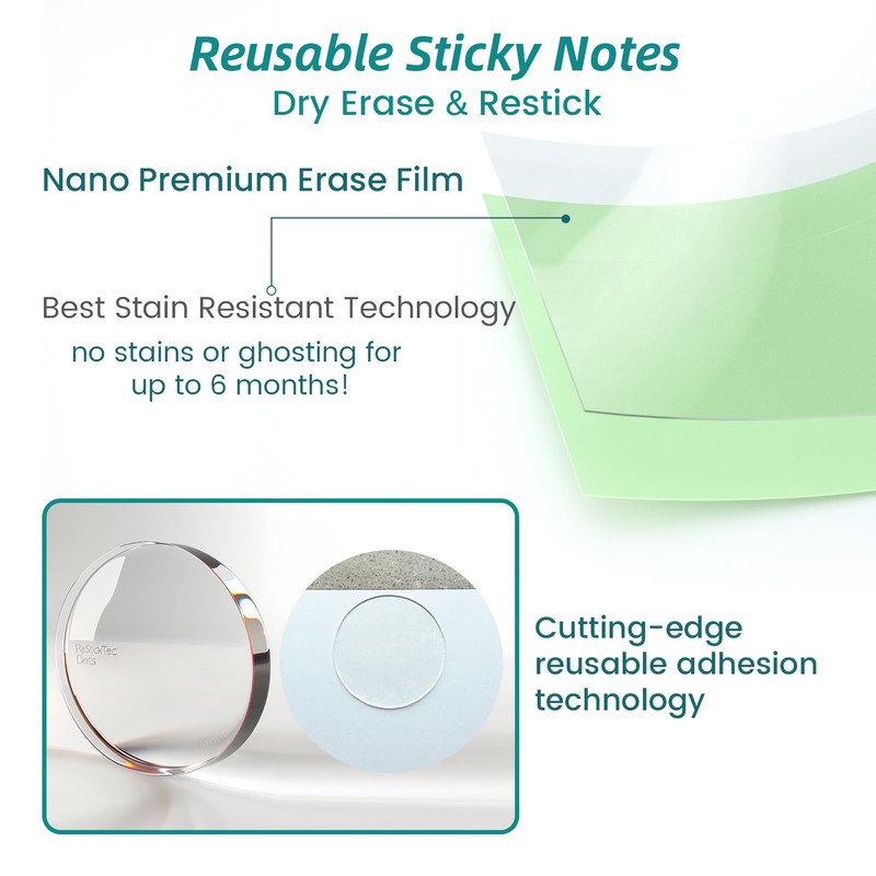 Dry Erase Sticky Notes - 16 Pcs, 8 Vibrant Colors,