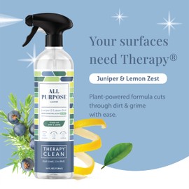 Therapy Clean All Purpose Cleaning Spray - Juniper & Lemon Zest 24 fl. oz - 100% Natural Scent, Kitchen Surface Counter, Surface Cleaner, Non Toxic All Purpose Cleaner Spray