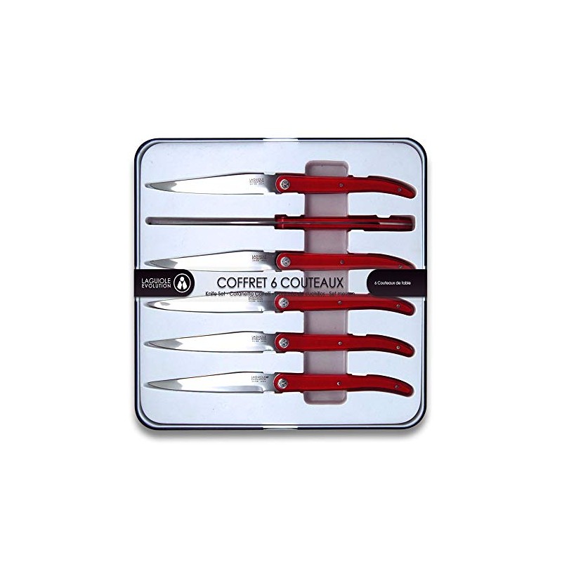 Laguiole Heritage Steak Knife Set; Vibrant Red Handle, 4.5-Inch Serrated