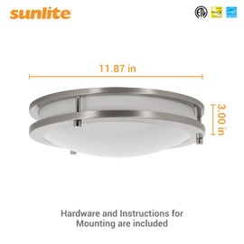 Sunlite 87812 12” LED Decorative Flush Mount Ceiling Light Fixture, 15 Watts, 1050 Lmns, Color Selectable 27K/30K/35K/40K/50K, Dimmable, 90 CRI, Energy Star, 120 Volts, ETL Listed, Title-24 Compliant