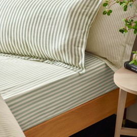 Yard Hebden Striped 100% Cotton Fitted Sheet, Forest, King