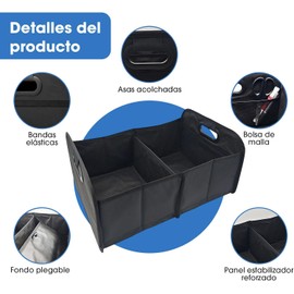 Organizador de Maletero para Auto, Negro, Plegable, Impermeable, con Múltiples Compartimentos y Asas Reforzadas, para SUV, Coche, Todoterreno (M 47 * 32 * 23)
