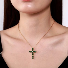 Elegant Stainless Steel Cross Pendant Necklace with Blue Accents - Simple yet Chic Women's Fashion AccessoryColor: Green, Length: 18.3 in