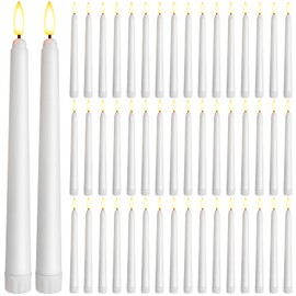 Baquler 50 Pcs 8.5 Inch Flameless Taper Candles Battery Operated Taper Candles Bulk LED Flickering Flameless Candlesticks Realistic Candle Lights for Home Dinner Wedding Church Christmas Decor