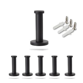 Regipro b Stainless Steel Wall Hook, Wall Hanging, Simple DIY Hanger, Includes Mounting Screws, Black (2.0 inches (5 cm) x 6 Pieces)