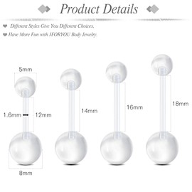 JFORYOU Pregnancy Belly Button Rings Maternity Belly Bars Flexible Plastic Long Navel Rings Retainer Piercing 14G Long Belly Button Rings for Maternity Pregnant Women