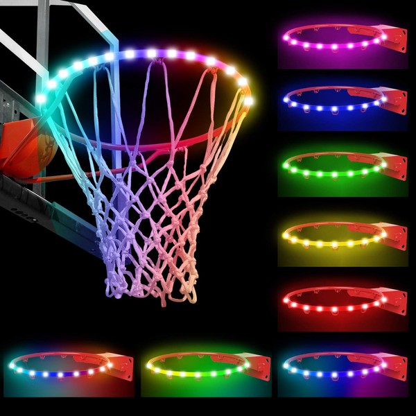 Gute LED Basketball Hoop Lights,Remote Control Basketball Rim Led Light,8 Models Solar Light,Glow-in-Dark,Waterproof,Super Bright String,Ideal for Kids,Adults Playing at Night Outdoors Indoors