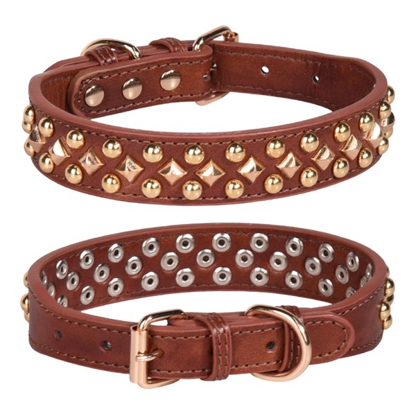 Pimaodog Spiked Studded Dog Collar, Adjustable Soft Leather Puppy Collar