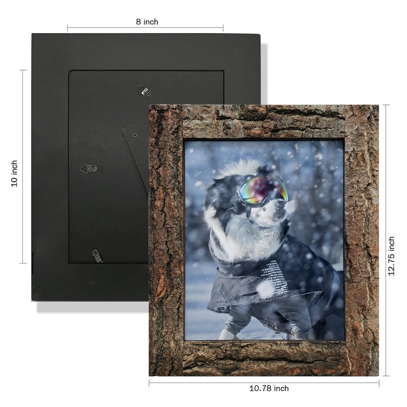 IKEREE 8x10 Rustic Picture Frames with Real Bark, Made of