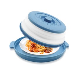 Microwave Splatter Cover 10.2 Inch with Handles, Collapsible Vented Silicone Lid & Anti-Scald Tray, BPA-Free Splash Guard for Food Heating, Fits Most Compact Microwaves