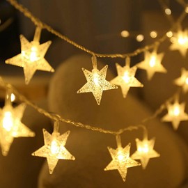CESOF Star String Lights, 10 FT 20 LED Fairy Lights Warm White Battery Operated Cute Star Twinkle Lights for Bedroom Room Office Camper Party Home Indoor Outdoor Xmas Decor Christmas Tree Decorations