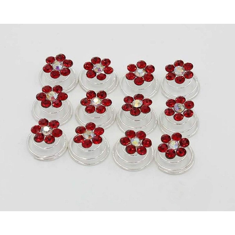 24PCS Rhinestone Flower Spiral Hair Pin Crystal Hair Twisters Coils