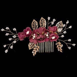 Bridesmaid Hair Accessories, Wedding Hair Side Combs and Flower Hair Pins for Women and Girls, Bridal Hair Pieces for Wedding or Ball - Burgundy