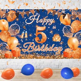 Orange 5th Happy Birthday Banner - Birthday Party Decoration - Indoor & Outdoor