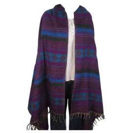 TDbN | Tribal Designs by Neela Throw / Wrap | Yak + Sheep Wool Blend | Nepal | Handmade | Tribal Design |Purple